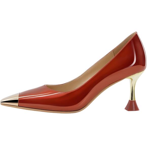 Findvell Red High Heels: Square Toe Stiletto Pumps, Sexy Kitten Heels, SZ 5.5 - Picture 2 of 11